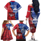 Personalised Kangaroos And Bombers Football Family Matching Off The Shoulder Long Sleeve Dress and Hawaiian Shirt Sporty Version