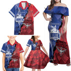 Personalised Kangaroos And Bombers Football Family Matching Off Shoulder Maxi Dress and Hawaiian Shirt Sporty Version
