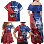 Personalised Kangaroos And Bombers Football Family Matching Off Shoulder Maxi Dress and Hawaiian Shirt Sporty Version