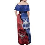 Personalised Kangaroos And Bombers Football Family Matching Off Shoulder Maxi Dress and Hawaiian Shirt Sporty Version
