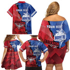 Personalised Kangaroos And Bombers Football Family Matching Off Shoulder Short Dress and Hawaiian Shirt Sporty Version