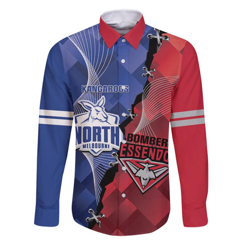 Personalised Kangaroos And Bombers Football Family Matching Off Shoulder Short Dress and Hawaiian Shirt Sporty Version