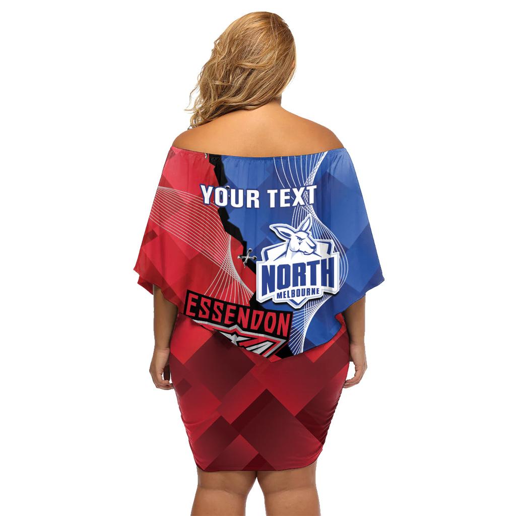Personalised Kangaroos And Bombers Football Family Matching Off Shoulder Short Dress and Hawaiian Shirt Sporty Version