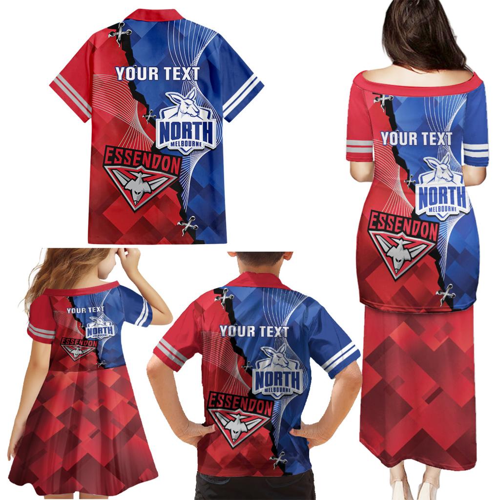 Personalised Kangaroos And Bombers Football Family Matching Puletasi and Hawaiian Shirt Sporty Version