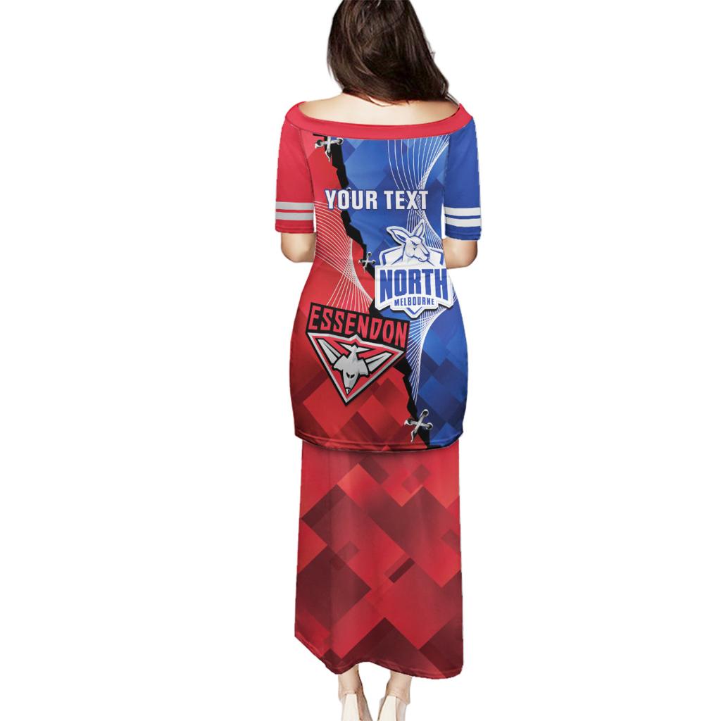 Personalised Kangaroos And Bombers Football Family Matching Puletasi and Hawaiian Shirt Sporty Version