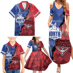 Personalised Kangaroos And Bombers Football Family Matching Summer Maxi Dress and Hawaiian Shirt Sporty Version