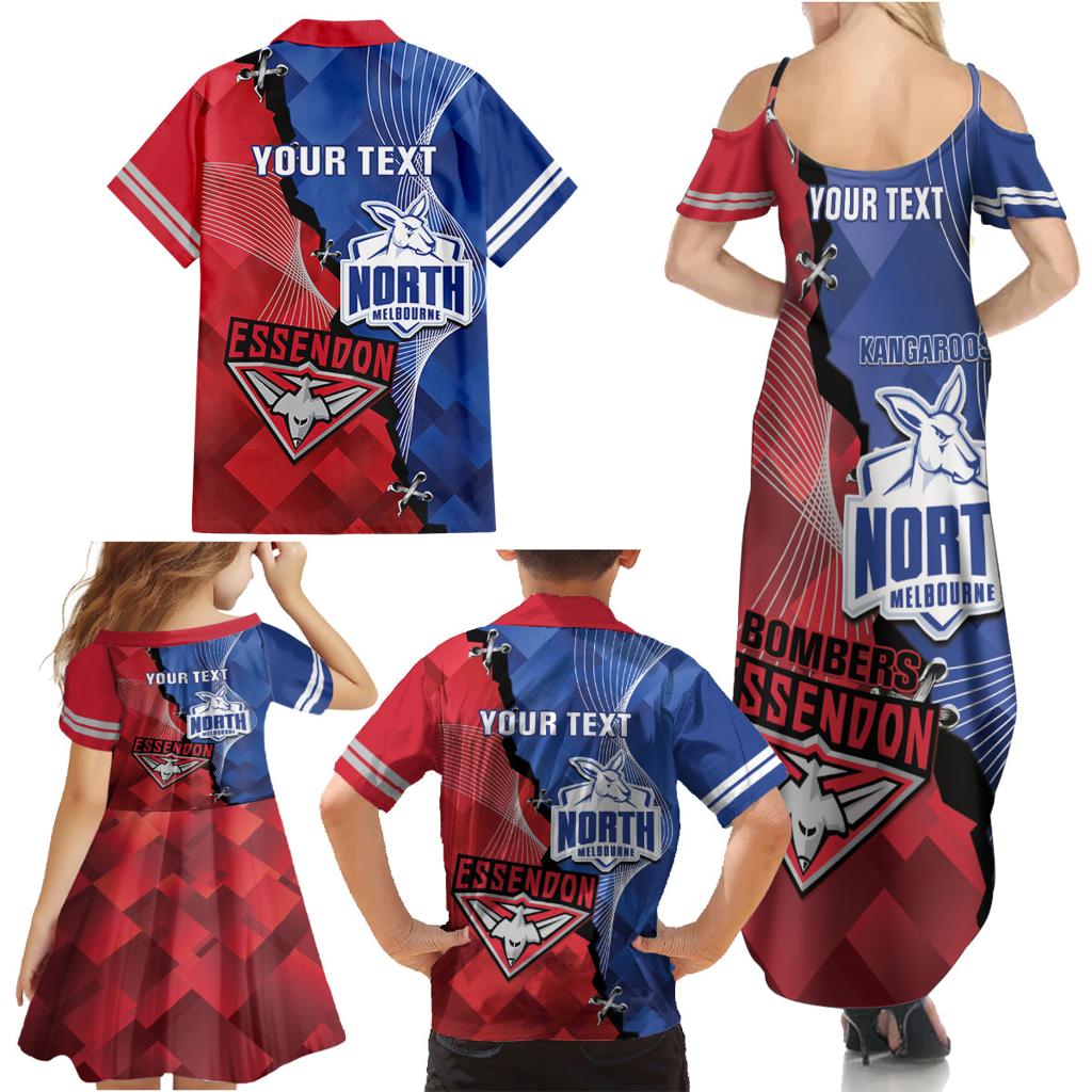 Personalised Kangaroos And Bombers Football Family Matching Summer Maxi Dress and Hawaiian Shirt Sporty Version