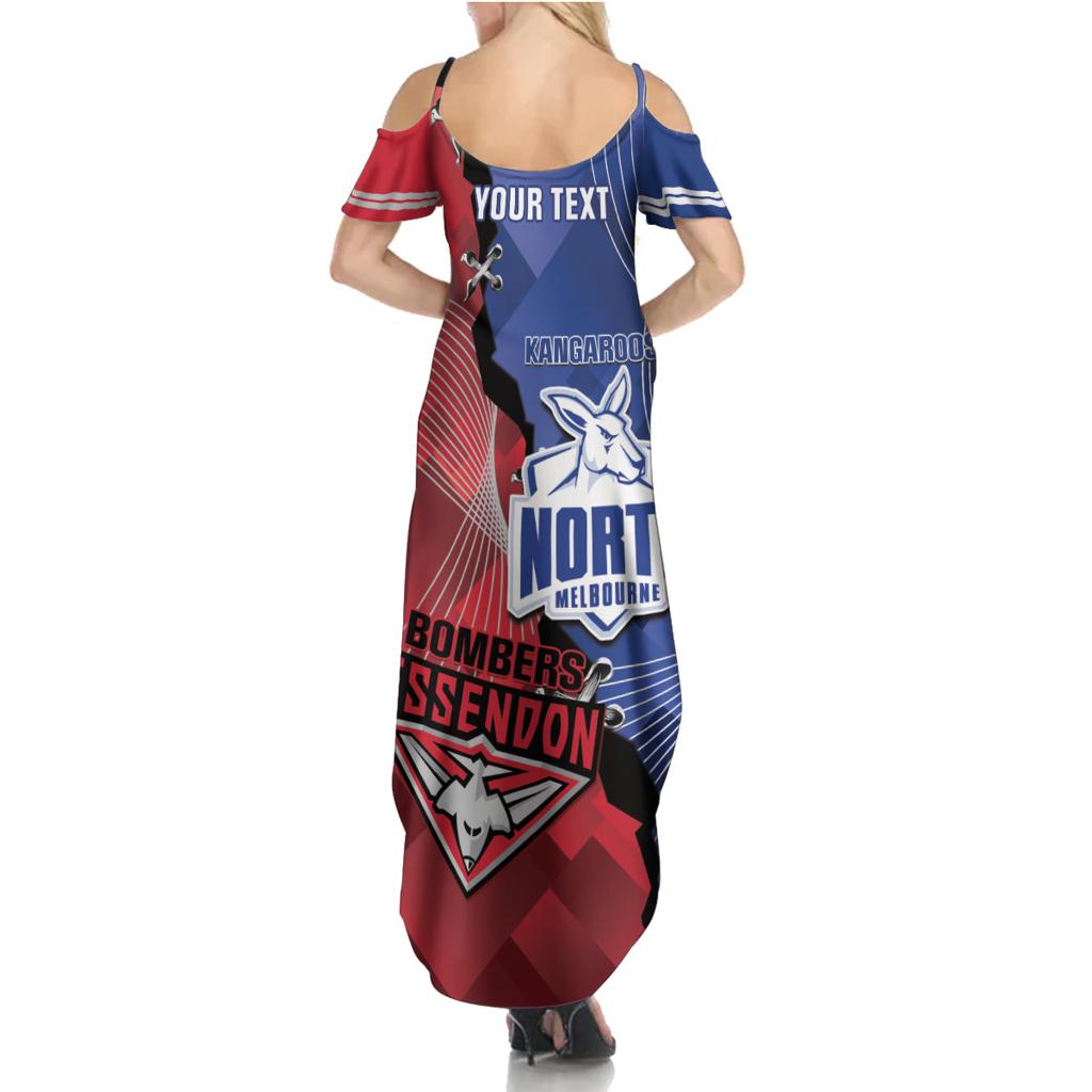 Personalised Kangaroos And Bombers Football Family Matching Summer Maxi Dress and Hawaiian Shirt Sporty Version