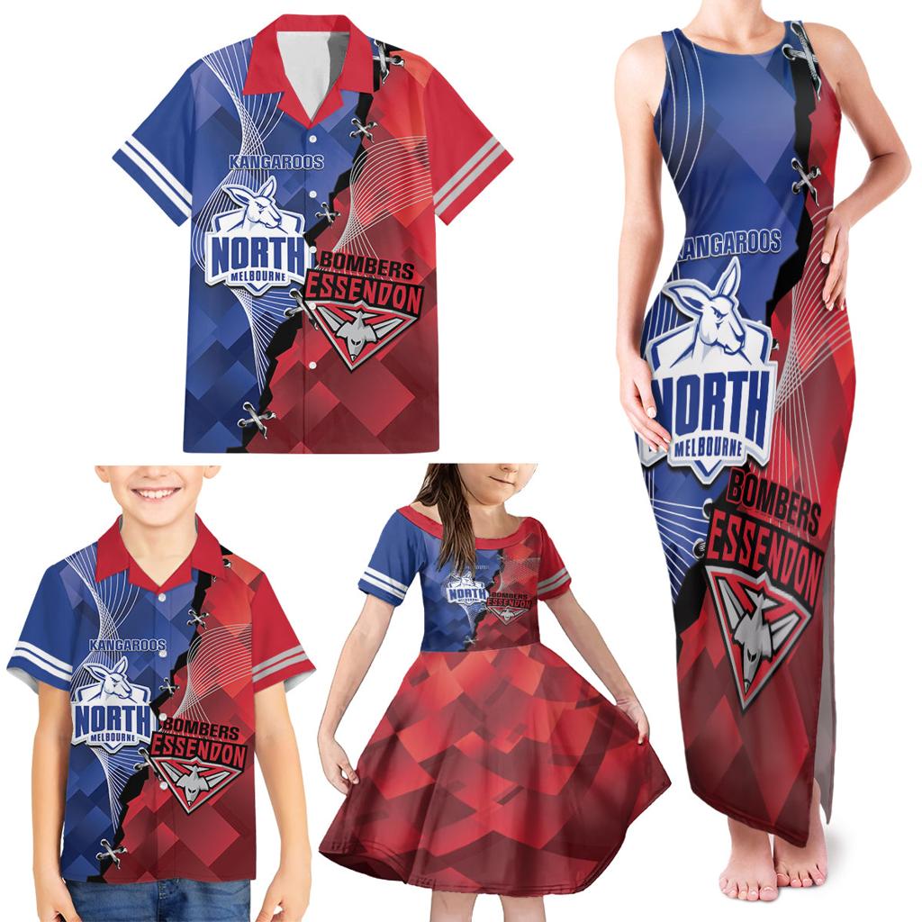 Personalised Kangaroos And Bombers Football Family Matching Tank Maxi Dress and Hawaiian Shirt Sporty Version