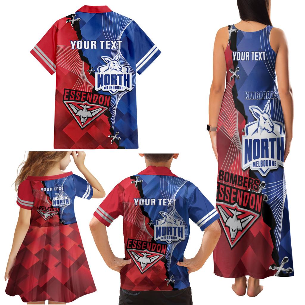 Personalised Kangaroos And Bombers Football Family Matching Tank Maxi Dress and Hawaiian Shirt Sporty Version