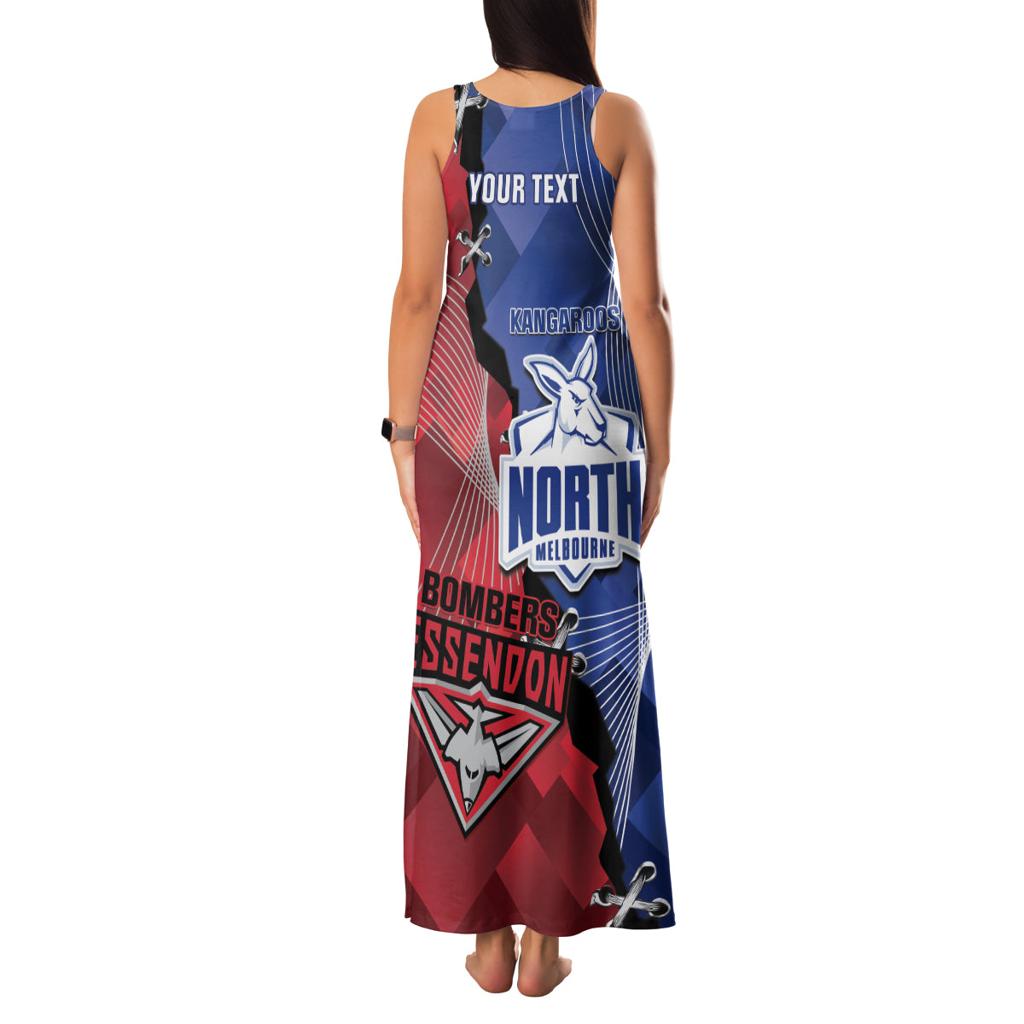 Personalised Kangaroos And Bombers Football Family Matching Tank Maxi Dress and Hawaiian Shirt Sporty Version