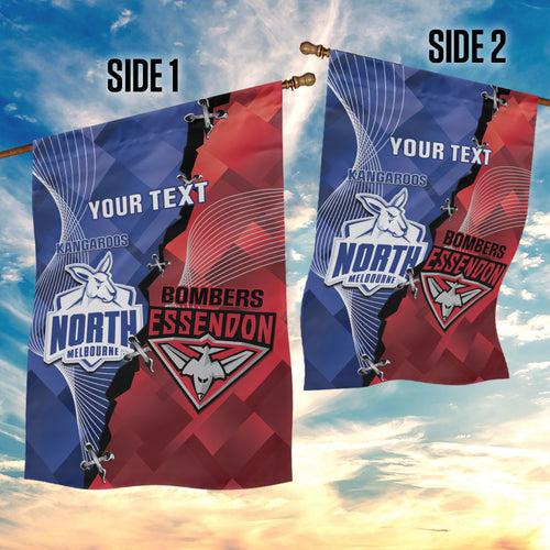 Personalised Kangaroos And Bombers Football Garden Flag Sporty Version