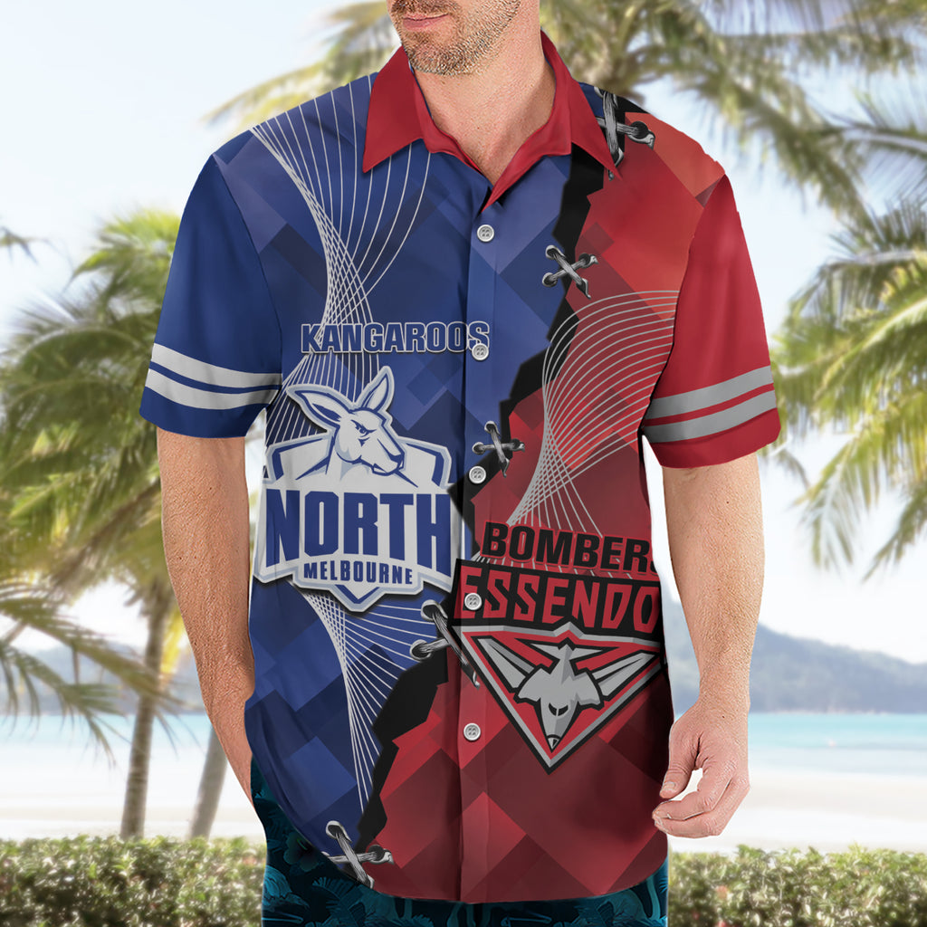 Personalised Kangaroos And Bombers Football Hawaiian Shirt Sporty Version