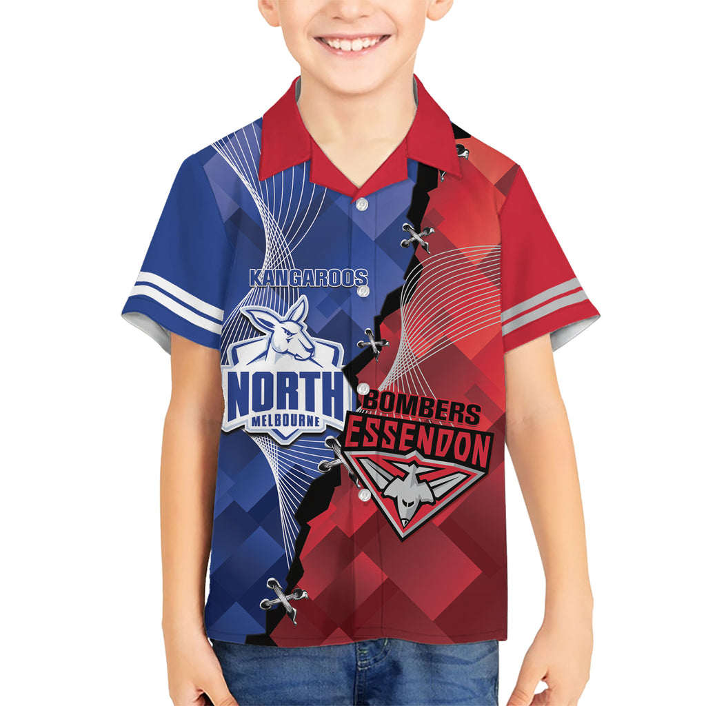 Personalised Kangaroos And Bombers Football Kid Hawaiian Shirt Sporty Version