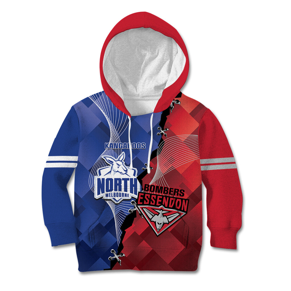Personalised Kangaroos And Bombers Football Kid Hoodie Sporty Version