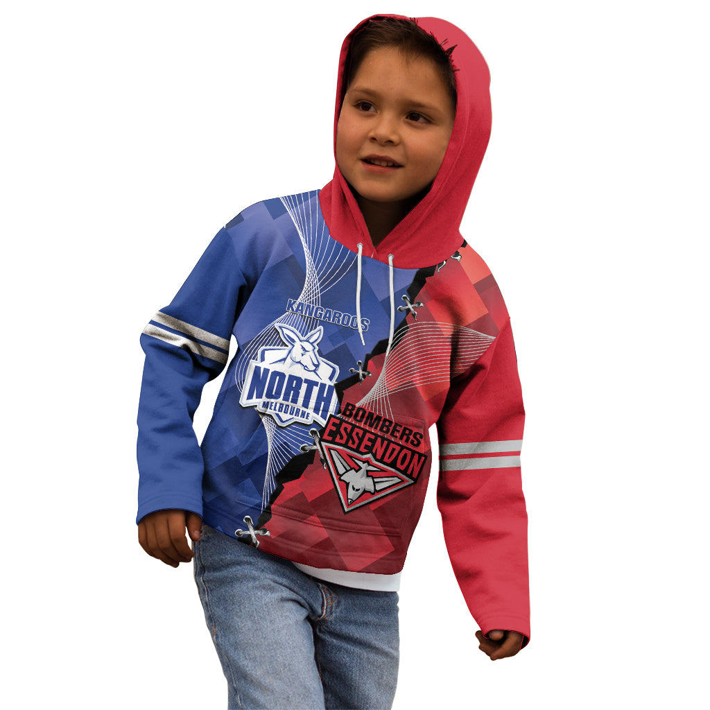 Personalised Kangaroos And Bombers Football Kid Hoodie Sporty Version