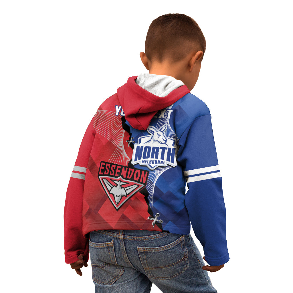 Personalised Kangaroos And Bombers Football Kid Hoodie Sporty Version