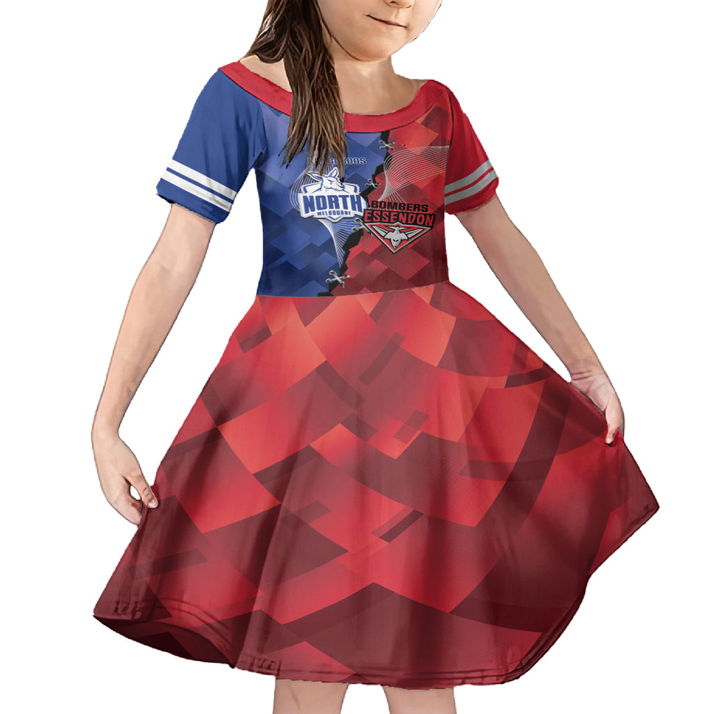 Personalised Kangaroos And Bombers Football Kid Short Sleeve Dress Sporty Version