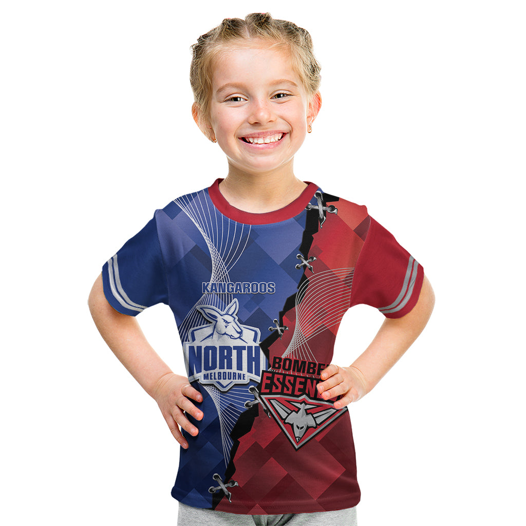 Personalised Kangaroos And Bombers Football Kid T Shirt Sporty Version