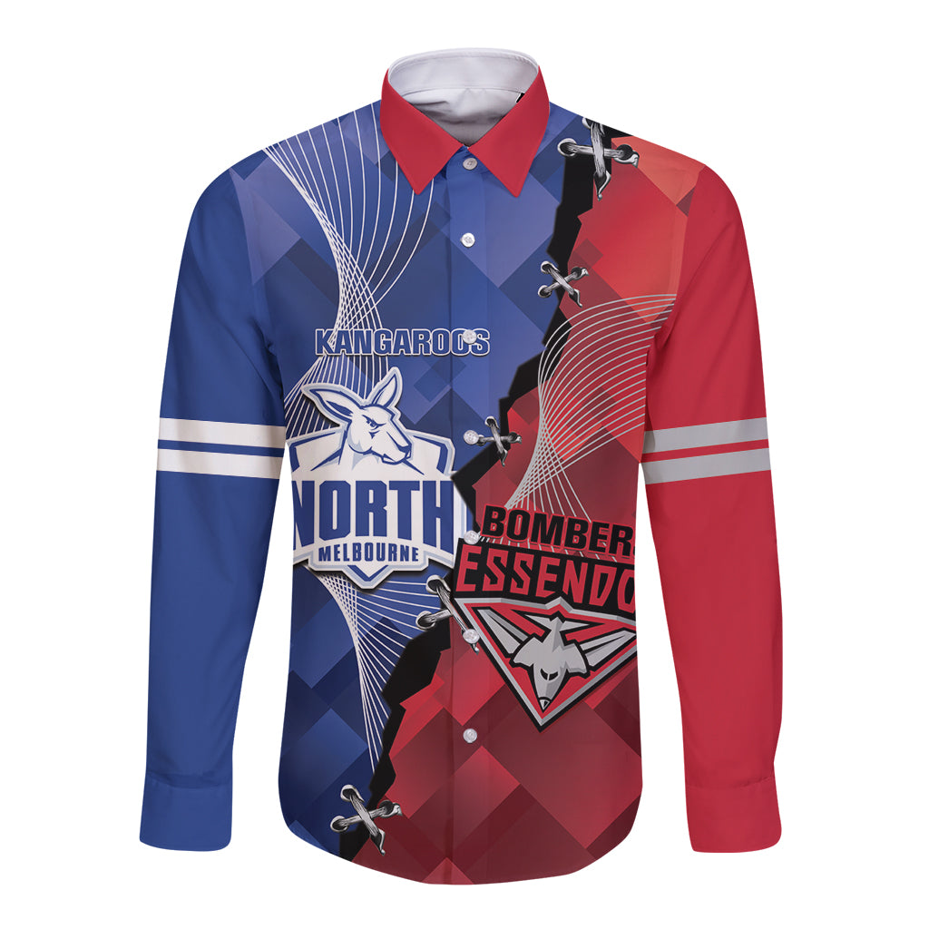 Personalised Kangaroos And Bombers Football Long Sleeve Button Shirt Sporty Version