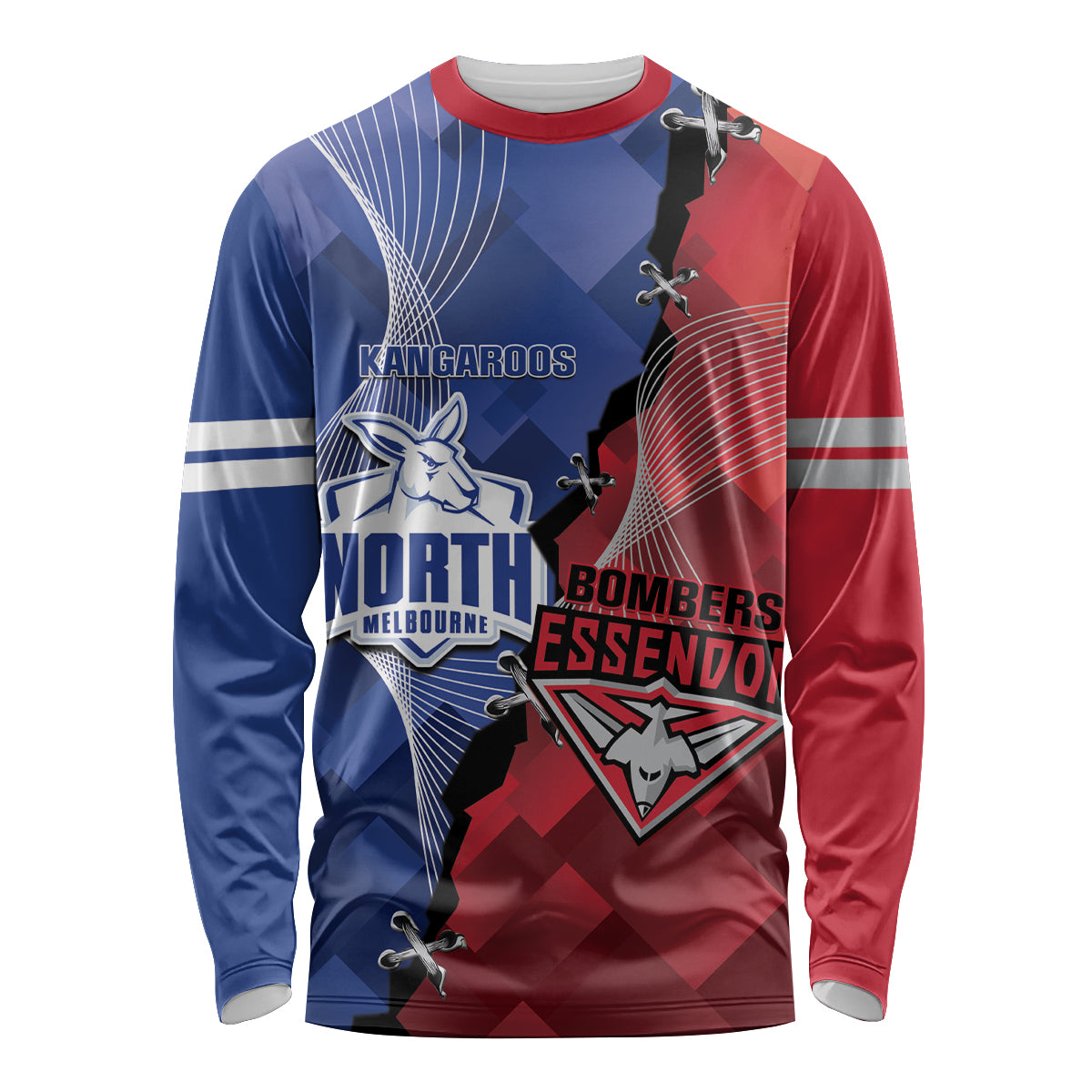 Personalised Kangaroos And Bombers Football Long Sleeve Shirt Sporty Version