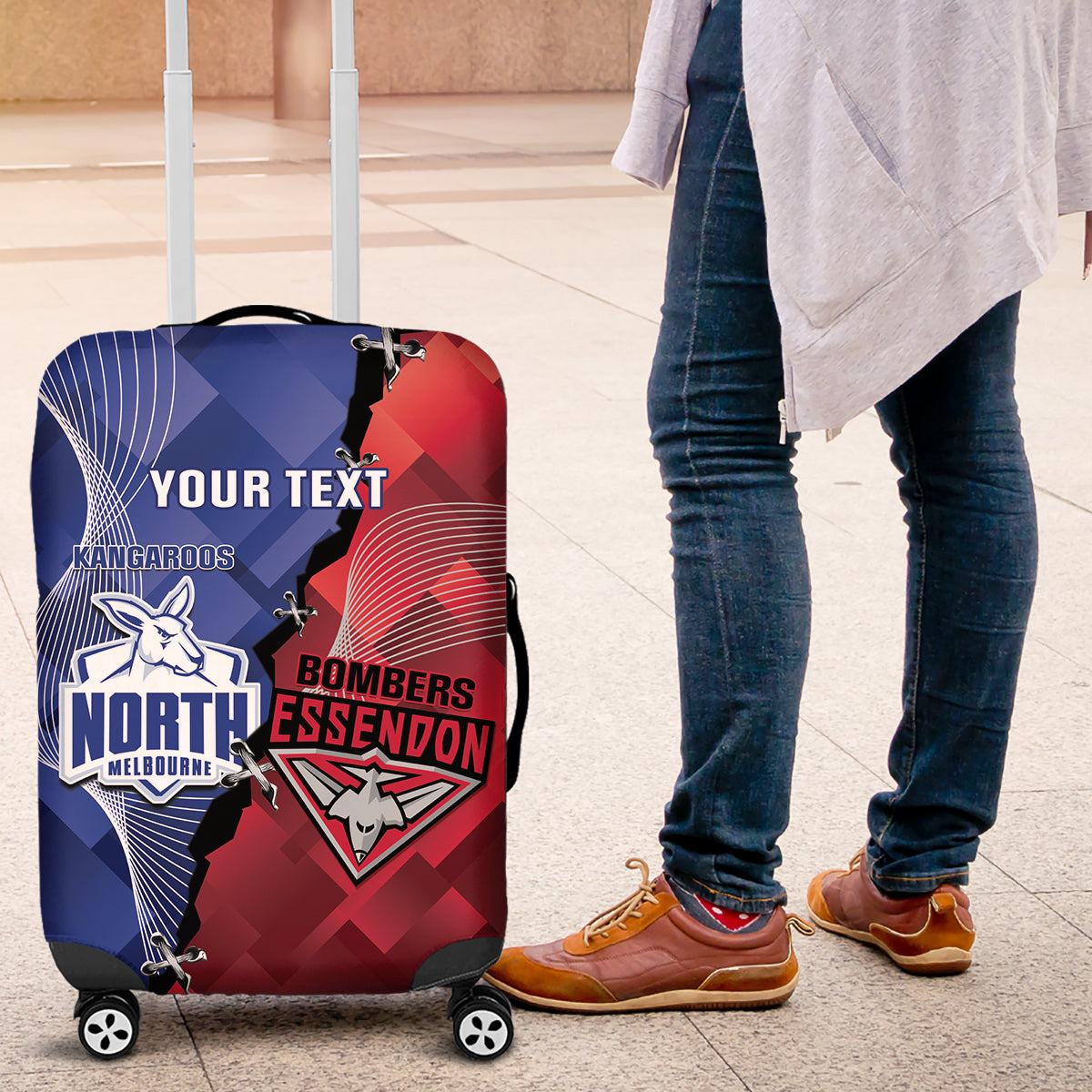 Personalised Kangaroos And Bombers Football Luggage Cover Sporty Version