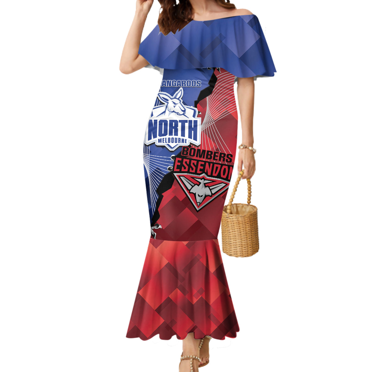 Personalised Kangaroos And Bombers Football Mermaid Dress Sporty Version