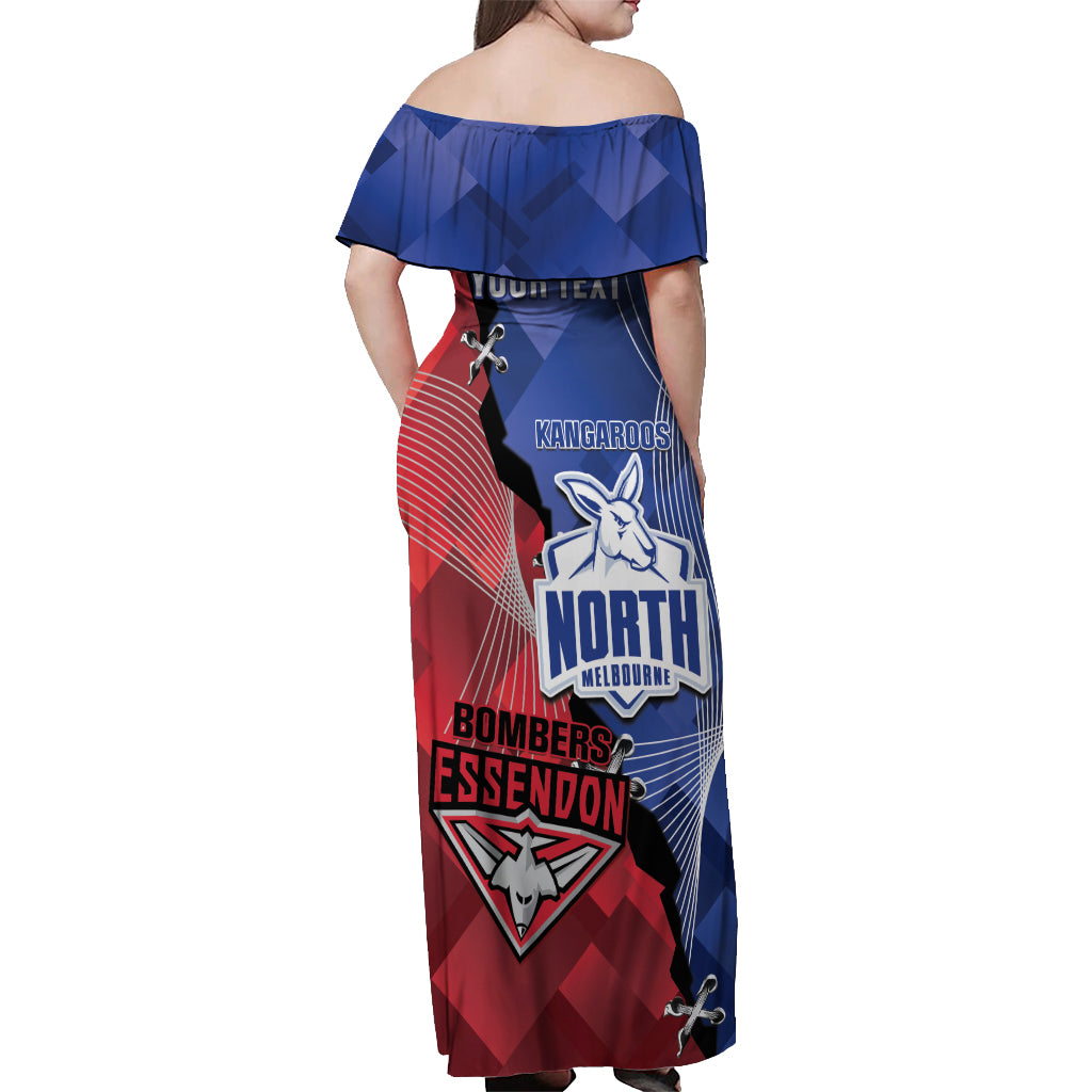 Personalised Kangaroos And Bombers Football Off Shoulder Maxi Dress Sporty Version