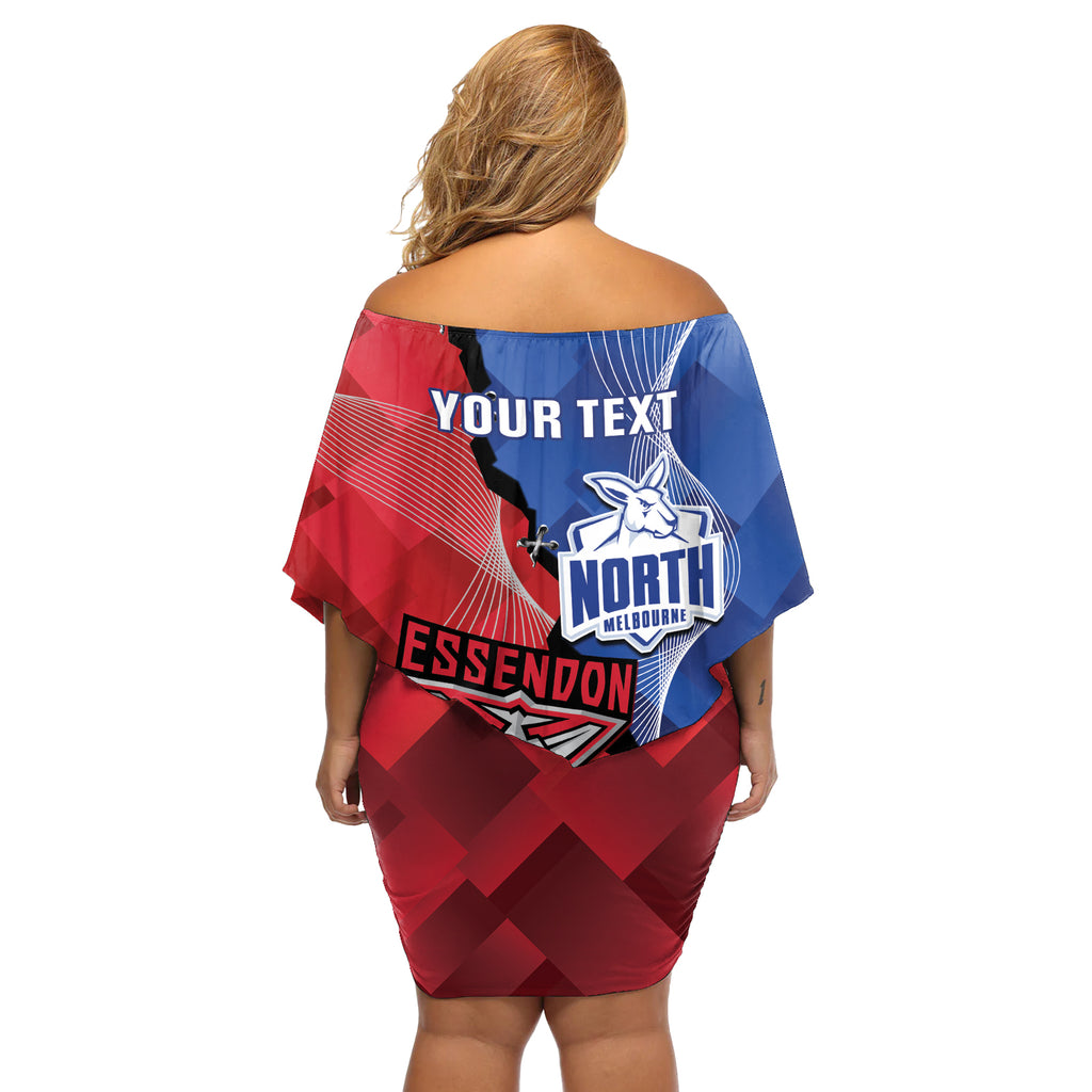Personalised Kangaroos And Bombers Football Off Shoulder Short Dress Sporty Version