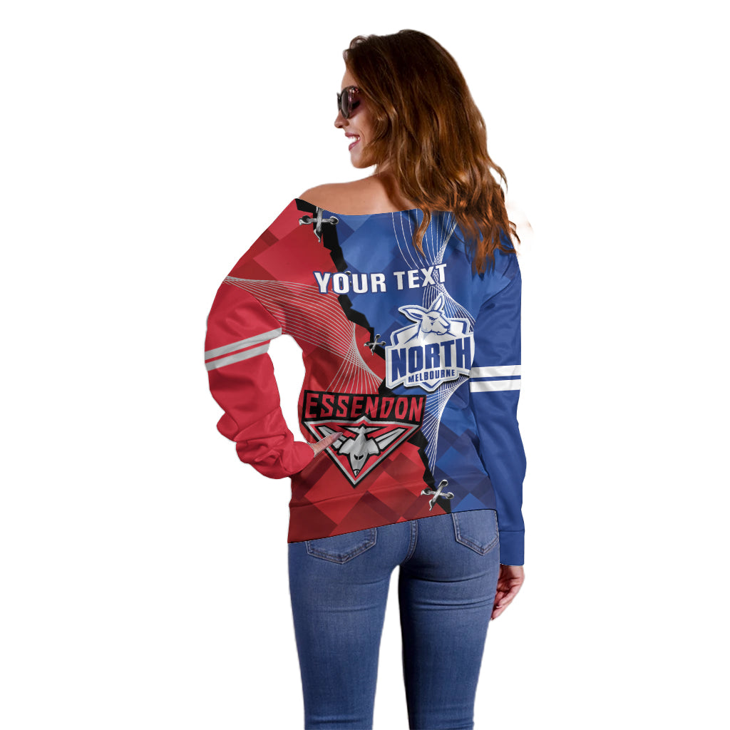 Personalised Kangaroos And Bombers Football Off Shoulder Sweater Sporty Version