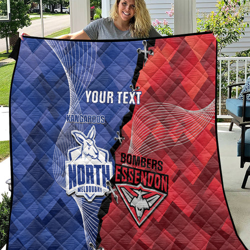 Personalised Kangaroos And Bombers Football Quilt Sporty Version