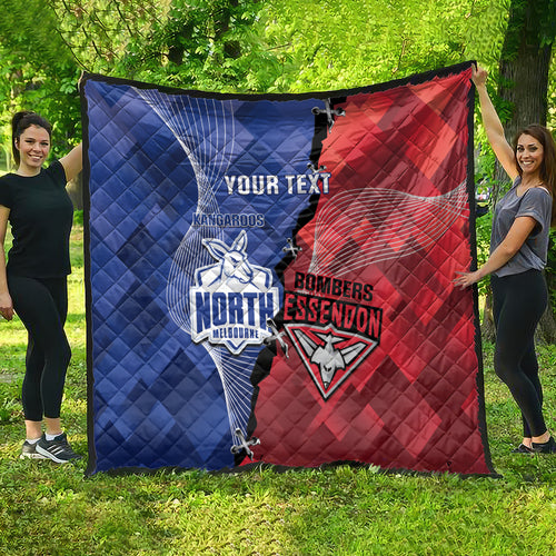 Personalised Kangaroos And Bombers Football Quilt Sporty Version