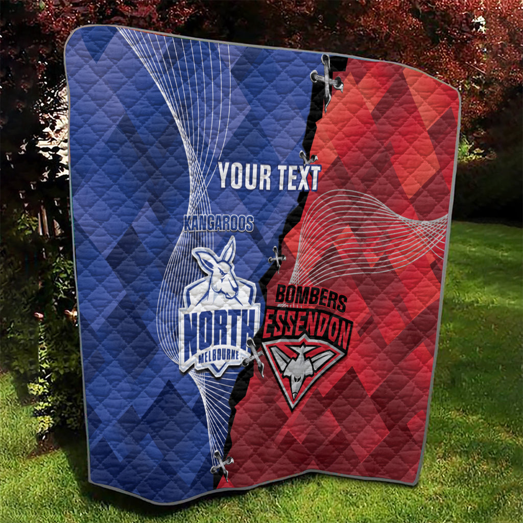 Personalised Kangaroos And Bombers Football Quilt Sporty Version