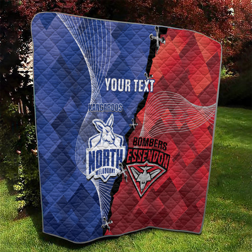 Personalised Kangaroos And Bombers Football Quilt Sporty Version