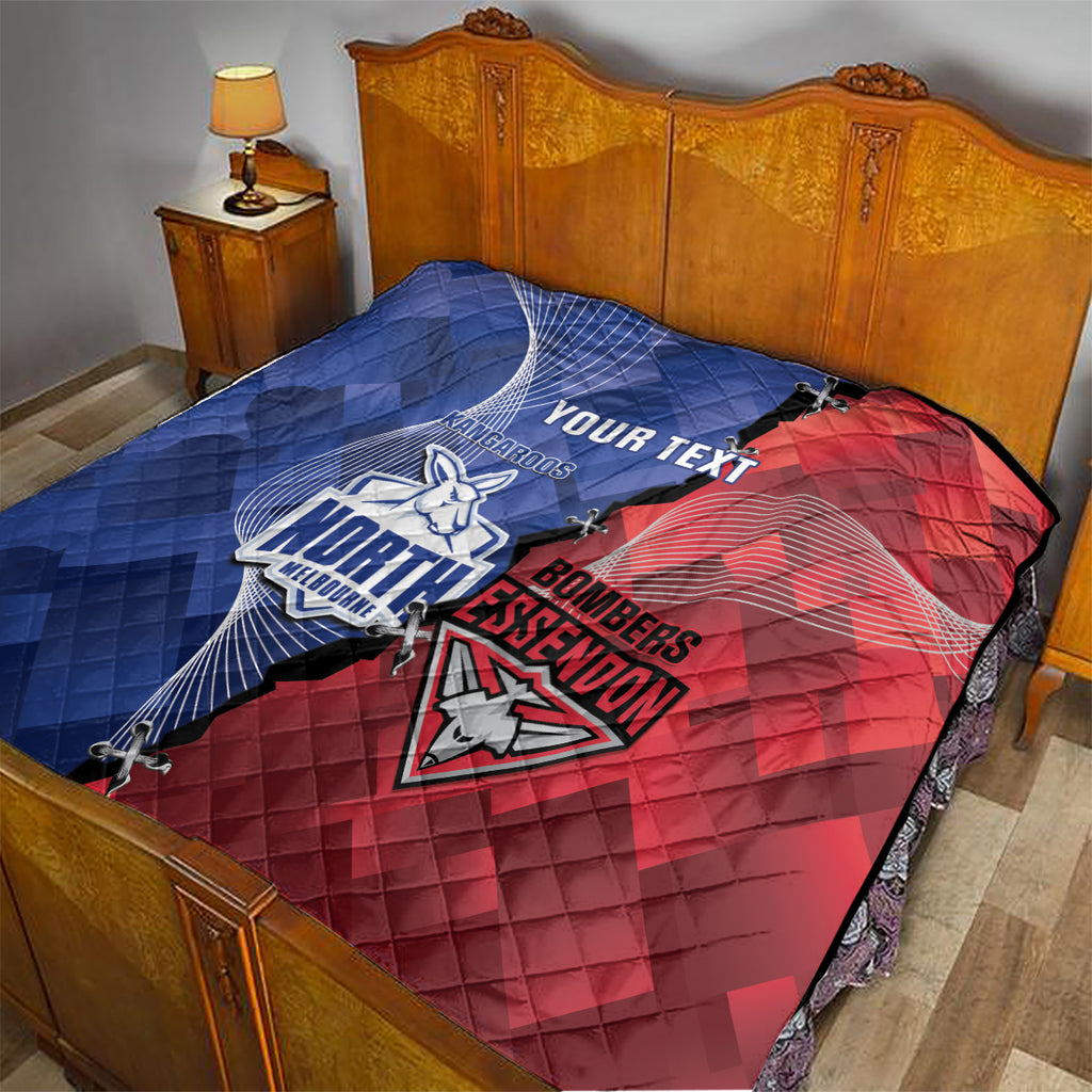 Personalised Kangaroos And Bombers Football Quilt Sporty Version