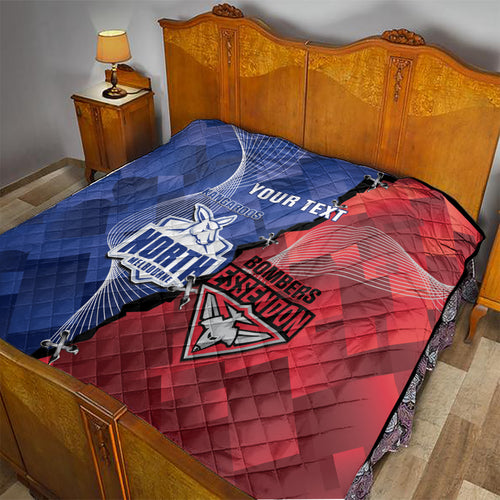 Personalised Kangaroos And Bombers Football Quilt Sporty Version