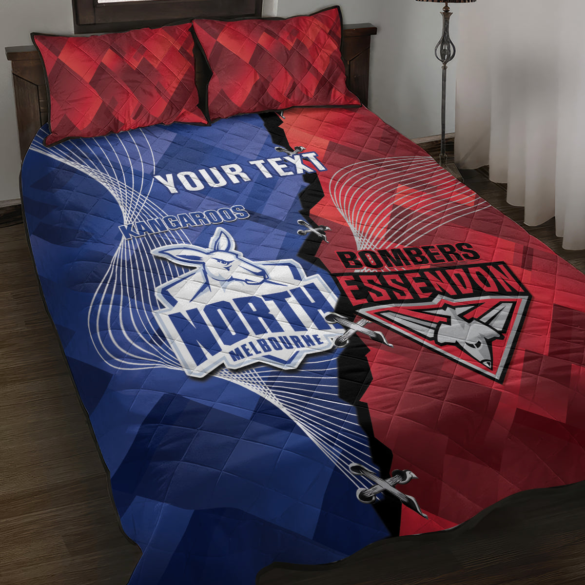 Personalised Kangaroos And Bombers Football Quilt Bed Set Sporty Version
