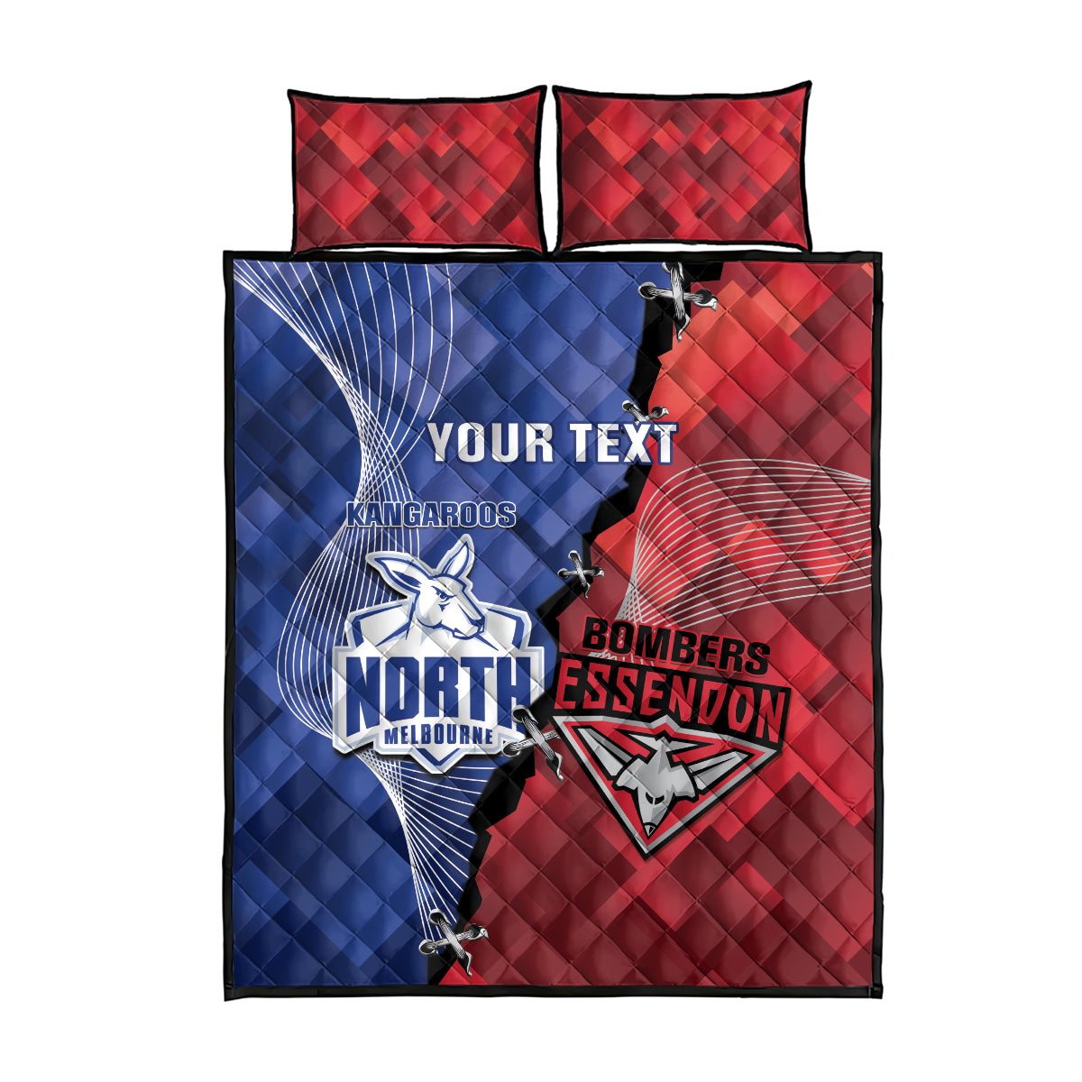 Personalised Kangaroos And Bombers Football Quilt Bed Set Sporty Version