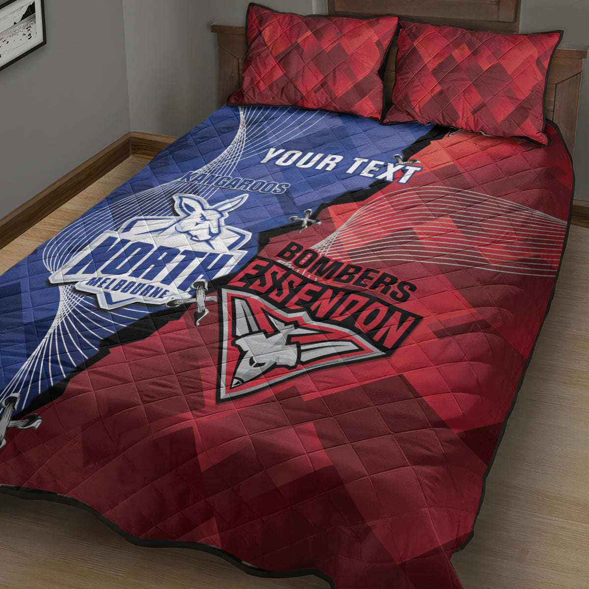 Personalised Kangaroos And Bombers Football Quilt Bed Set Sporty Version