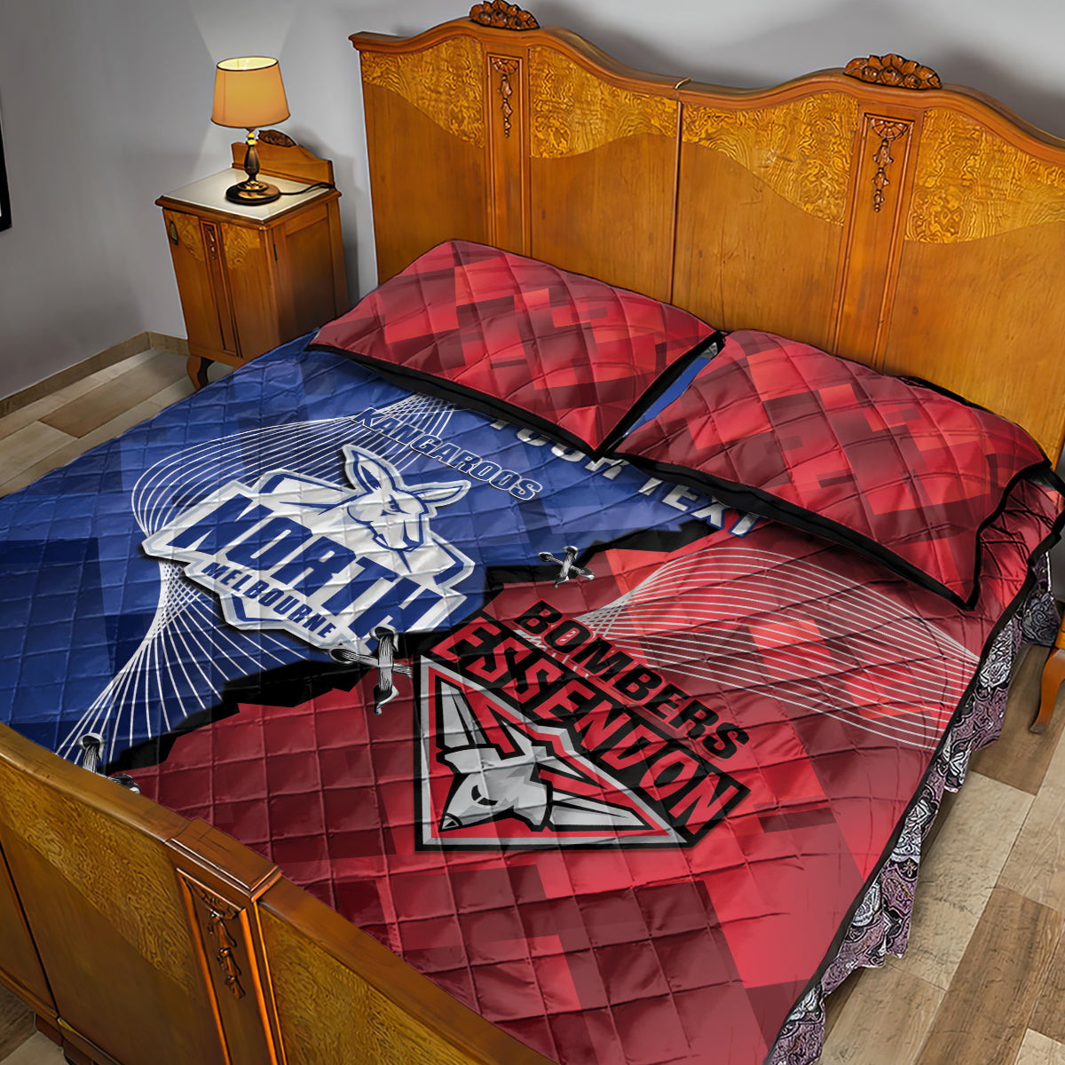 Personalised Kangaroos And Bombers Football Quilt Bed Set Sporty Version