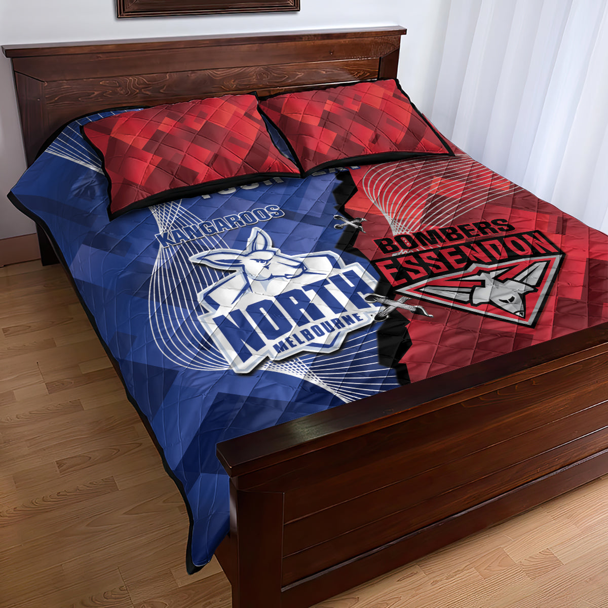Personalised Kangaroos And Bombers Football Quilt Bed Set Sporty Version