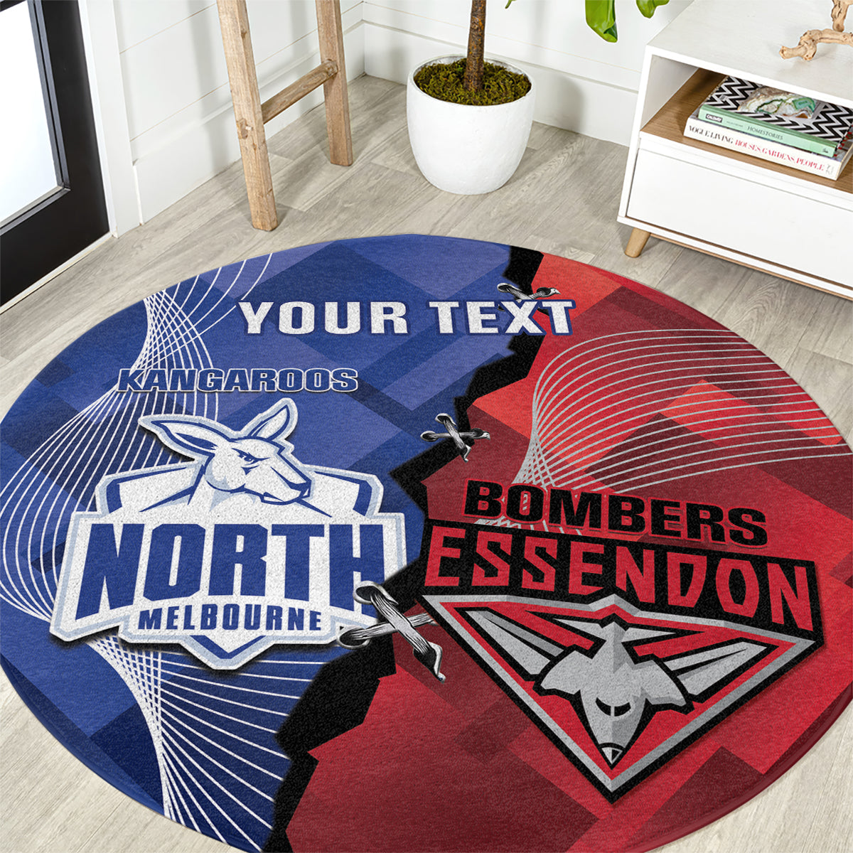 Personalised Kangaroos And Bombers Football Round Carpet Sporty Version