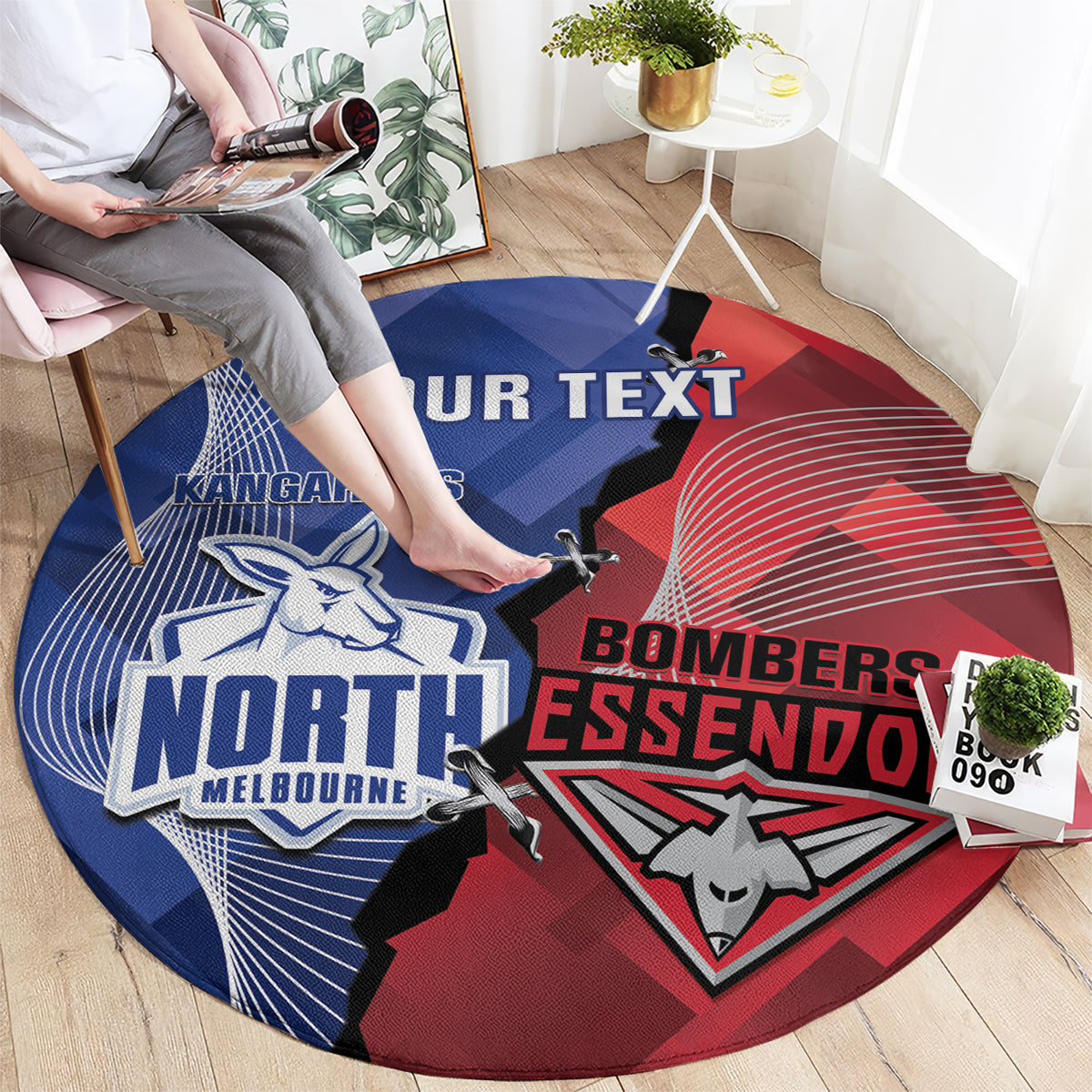 Personalised Kangaroos And Bombers Football Round Carpet Sporty Version