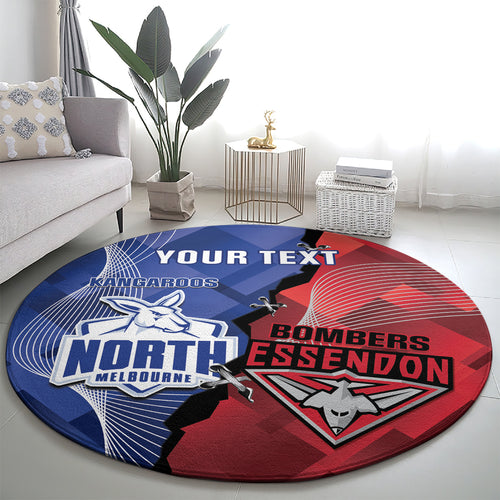 Personalised Kangaroos And Bombers Football Round Carpet Sporty Version