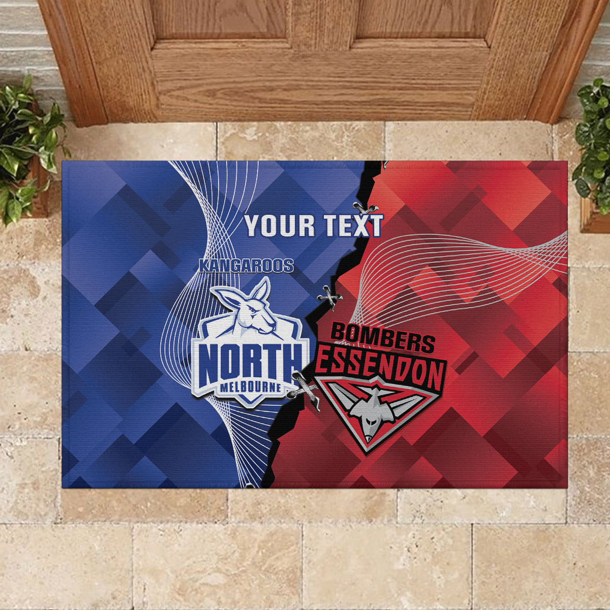 Personalised Kangaroos And Bombers Football Rubber Doormat Sporty Version
