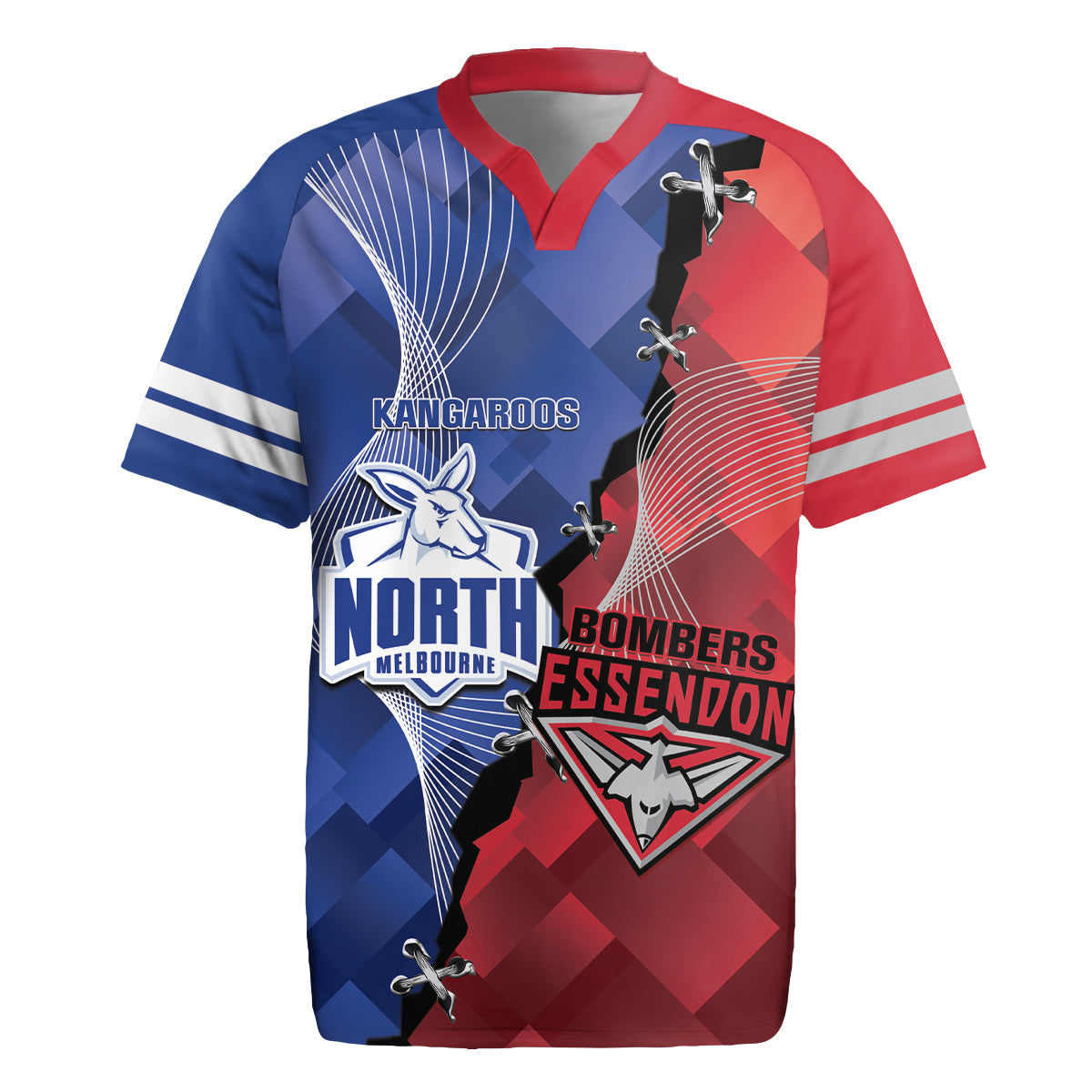 Personalised Kangaroos And Bombers Football Rugby Jersey Sporty Version