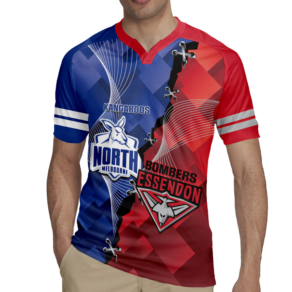 Personalised Kangaroos And Bombers Football Rugby Jersey Sporty Version