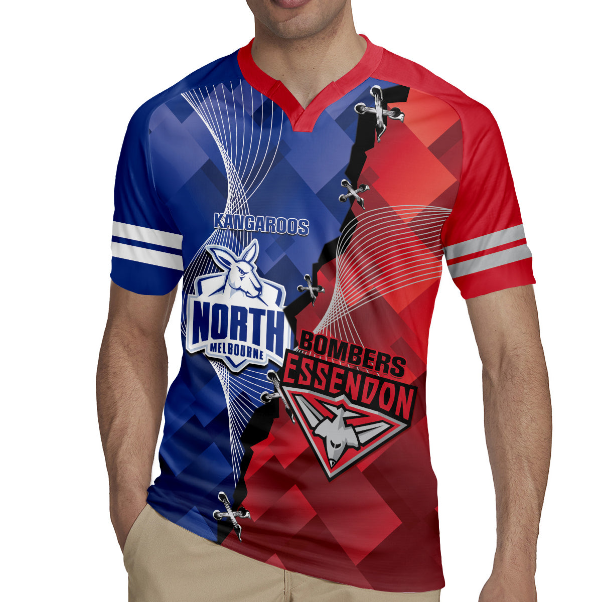 Personalised Kangaroos And Bombers Football Rugby Jersey Sporty Version