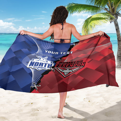 Personalised Kangaroos And Bombers Football Sarong Sporty Version