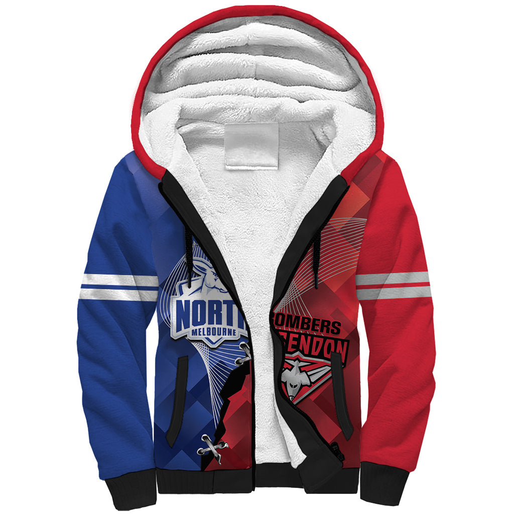 Personalised Kangaroos And Bombers Football Sherpa Hoodie Sporty Version